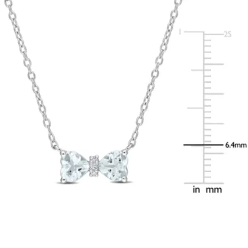 Aquamarine and 1/10 ct. t.w. Diamond Bow Necklace with Chain in Sterling Silver