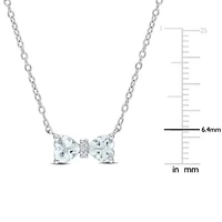 Aquamarine and 1/10 ct. t.w. Diamond Bow Necklace with Chain in Sterling Silver