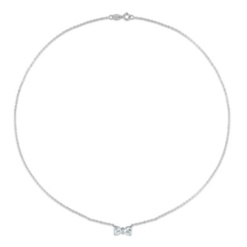 Aquamarine and 1/10 ct. t.w. Diamond Bow Necklace with Chain in Sterling Silver