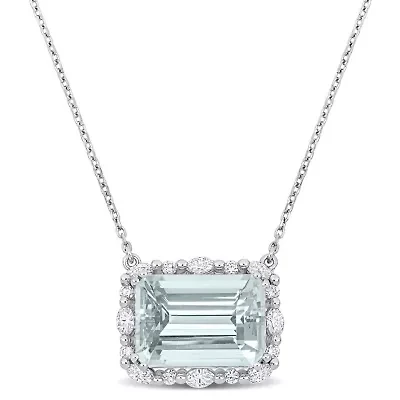 5 ct. t.g.w Aquamarine and 5/8 ct. t.w. Diamonds Necklace in 14K White Gold
