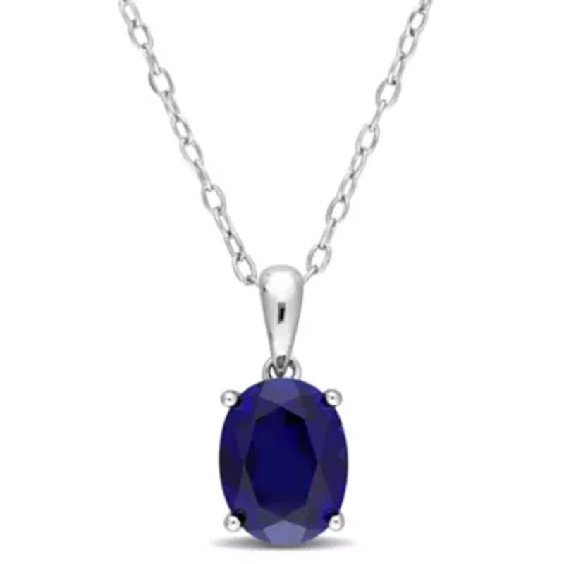 3 ct. t.g.w. Created Blue Sapphire Solitaire Pendant with Chain in Sterling Silver