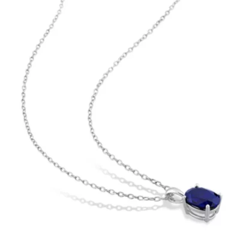 3 ct. t.g.w. Created Blue Sapphire Solitaire Pendant with Chain in Sterling Silver