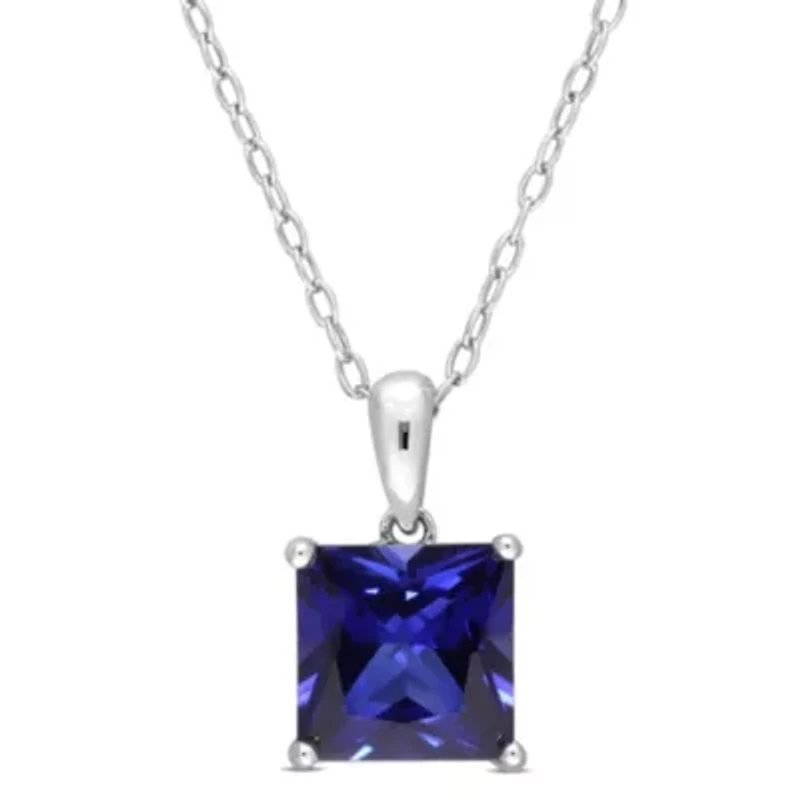 3.06 ct. t.g.w. Created Blue Sapphire Solitaire Pendant with Chain in Sterling Silver