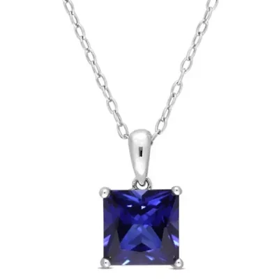 3.06 ct. t.g.w. Created Blue Sapphire Solitaire Pendant with Chain in Sterling Silver