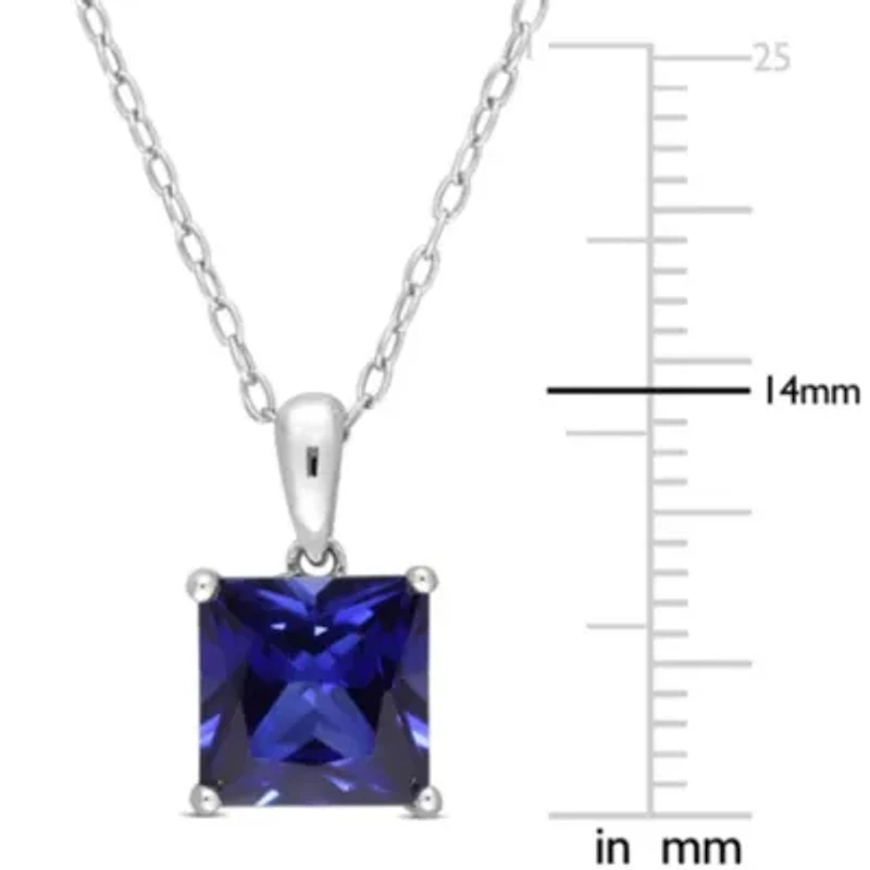 3.06 ct. t.g.w. Created Blue Sapphire Solitaire Pendant with Chain in Sterling Silver