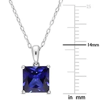 3.06 ct. t.g.w. Created Blue Sapphire Solitaire Pendant with Chain in Sterling Silver