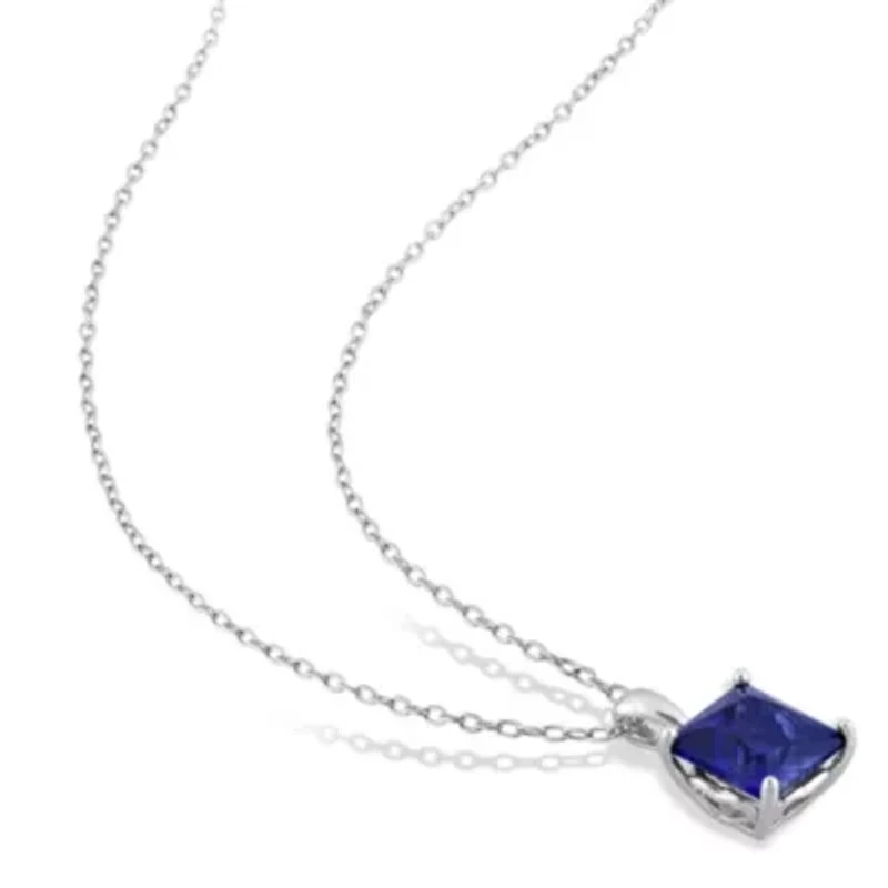 3.06 ct. t.g.w. Created Blue Sapphire Solitaire Pendant with Chain in Sterling Silver