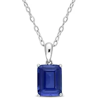 3.69 ct. t.g.w. Created Blue Sapphire Solitaire Pendant with Chain in Sterling Silver