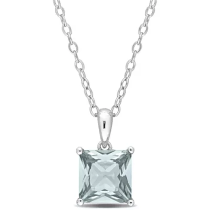 2 ct. t.g.w. Synthetic Spinel (Aquamarine) Solitaire Pendant with Chain in Sterling Silver