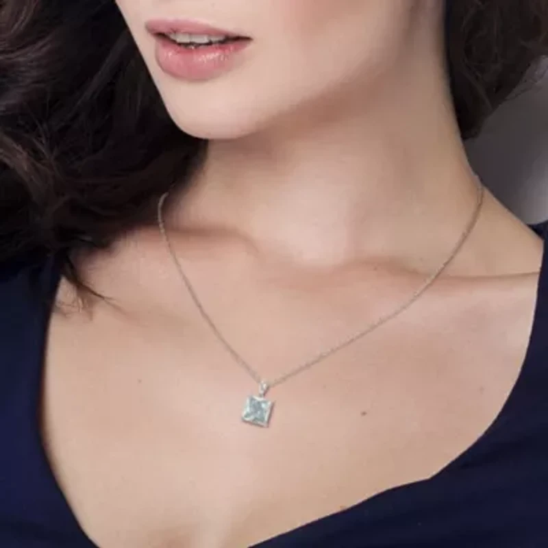 2 ct. t.g.w. Synthetic Spinel (Aquamarine) Solitaire Pendant with Chain in Sterling Silver
