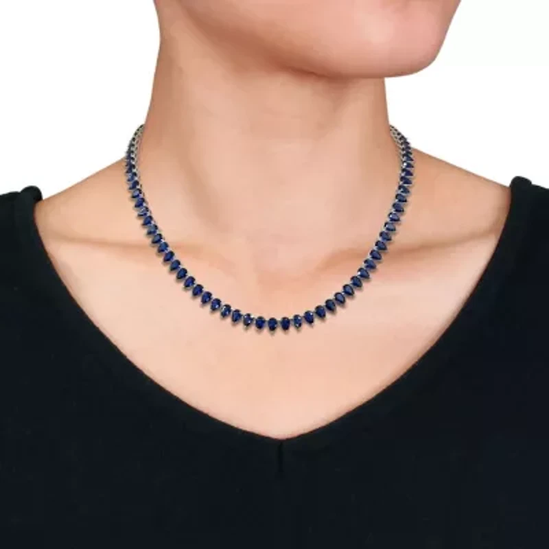 Created Sapphire Necklace Sterling Silver