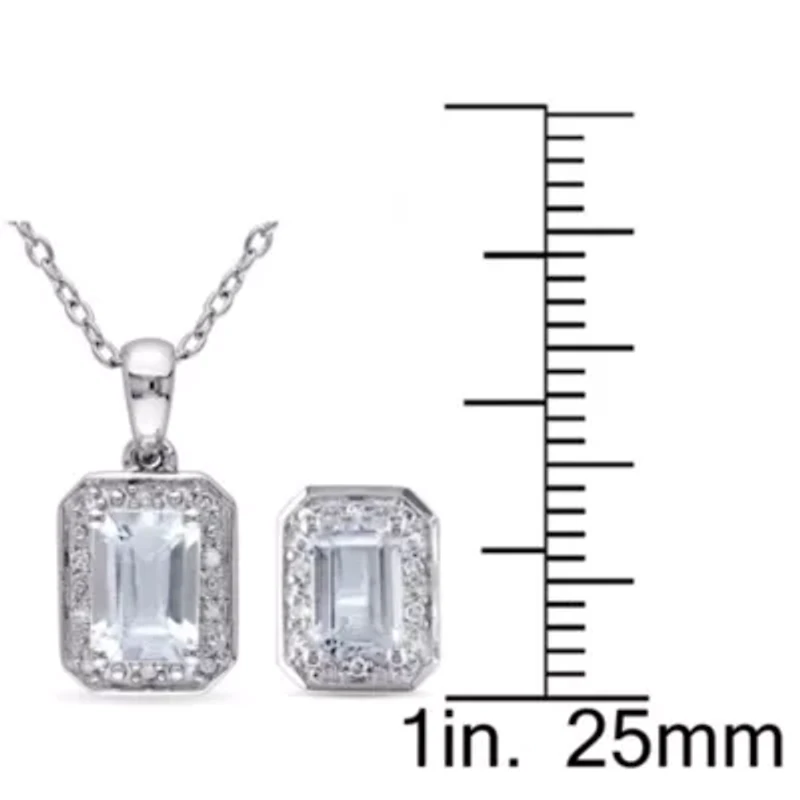 2-Piece Set of 2 ct. t.g.w. Aquamarine and 1/8 ct. t.w. Diamond Earrings and Pendant with Chain in Sterling Silver