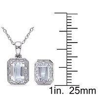 2-Piece Set of 2 ct. t.g.w. Aquamarine and 1/8 ct. t.w. Diamond Earrings and Pendant with Chain in Sterling Silver