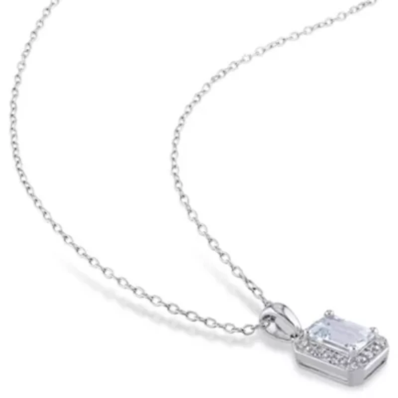 2-Piece Set of 2 ct. t.g.w. Aquamarine and 1/8 ct. t.w. Diamond Earrings and Pendant with Chain in Sterling Silver