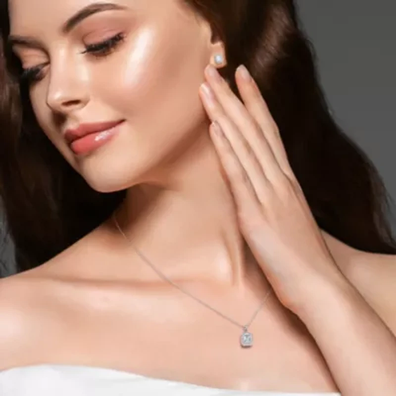 2-Piece Set of 2 ct. t.g.w. Aquamarine and 1/8 ct. t.w. Diamond Earrings and Pendant with Chain in Sterling Silver