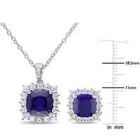 Lab Created 2-Piece Set of 8.60 ct. t.g.w. Created Blue Sapphire, Created White Sapphire and Diamond Accent Earrings and Pendant with Chain in Sterling Silver