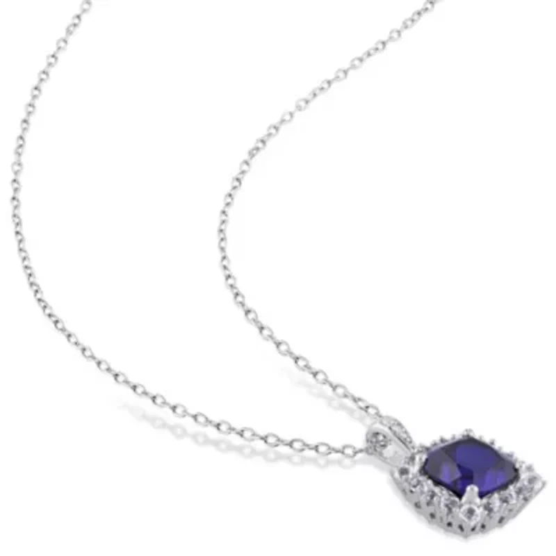 Lab Created 2-Piece Set of 8.60 ct. t.g.w. Created Blue Sapphire, Created White Sapphire and Diamond Accent Earrings and Pendant with Chain in Sterling Silver