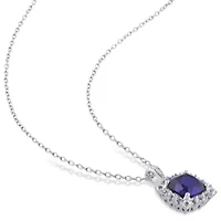 Lab Created 2-Piece Set of 8.60 ct. t.g.w. Created Blue Sapphire, Created White Sapphire and Diamond Accent Earrings and Pendant with Chain in Sterling Silver