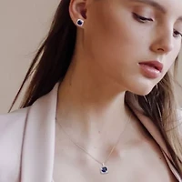 Lab Created 2-Piece Set of 8.60 ct. t.g.w. Created Blue Sapphire, Created White Sapphire and Diamond Accent Earrings and Pendant with Chain in Sterling Silver