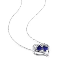 Lab Created 2-Piece Set of 3.40 ct. t.g.w. Created Blue Sapphire and 1/10 ct. t.w. Diamond Heart Earrings and Pendant with Chain in Sterling Silver
