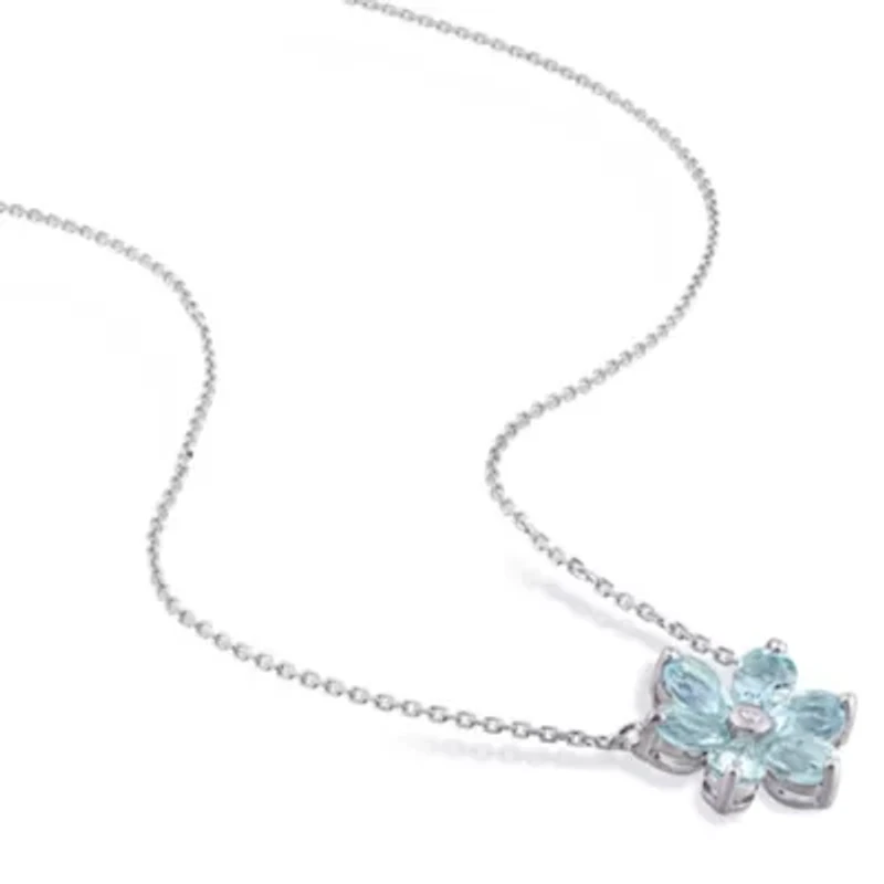 2-Piece Set of 4.55 ct. t.g.w. Aquamarine and 1/10 ct. t.w. Diamond Floral Earrings and Pendant with Chain in 14K White Gold
