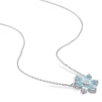2-Piece Set of 4.55 ct. t.g.w. Aquamarine and 1/10 ct. t.w. Diamond Floral Earrings and Pendant with Chain in 14K White Gold