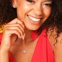 2-Piece Set of 4.55 ct. t.g.w. Aquamarine and 1/10 ct. t.w. Diamond Floral Earrings and Pendant with Chain in 14K White Gold