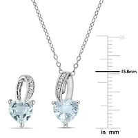 2-Piece Set of 2.8 ct. t.g.w. Aquamarine and 1/10 ct. t.w. Diamond Earrings and Pendant with Chain in Sterling Silver