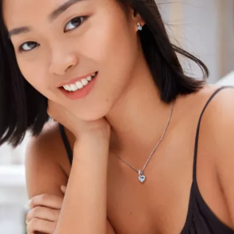 2-Piece Set of 2.8 ct. t.g.w. Aquamarine and 1/10 ct. t.w. Diamond Earrings and Pendant with Chain in Sterling Silver