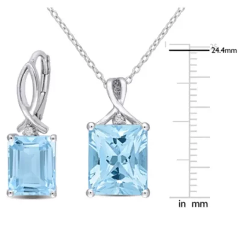 2-Piece Set of 15.75 ct. t.g.w. Sky Blue Topaz and White Topaz Solitaire Earrings and Pendant with Chain in Sterling Silver