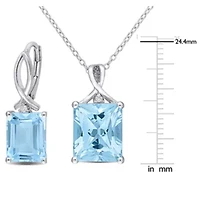 2-Piece Set of 15.75 ct. t.g.w. Sky Blue Topaz and White Topaz Solitaire Earrings and Pendant with Chain in Sterling Silver