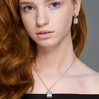 2-Piece Set of 15.75 ct. t.g.w. Sky Blue Topaz and White Topaz Solitaire Earrings and Pendant with Chain in Sterling Silver
