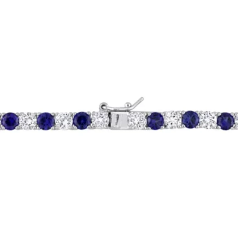 Lab Created 2-Piece set of 47.20 ct. t.g.w. Created Blue and White Sapphire Tennis Bracelet and Necklace in Sterling Silver