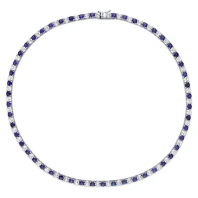Lab Created 2-Piece set of 47.20 ct. t.g.w. Created Blue and White Sapphire Tennis Bracelet and Necklace in Sterling Silver