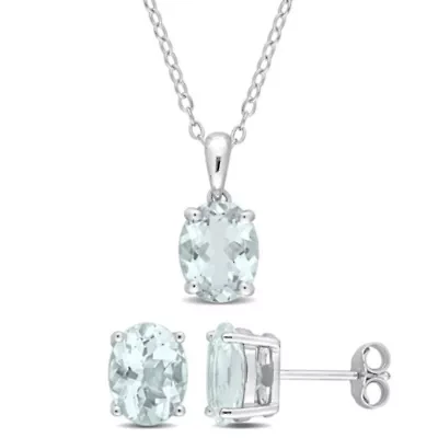 2-Piece Set of 4.50 ct. t.g.w. Aquamarine Earrings and Pendant with Chain in Sterling Silver