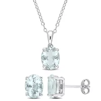 2-Piece Set of 4.50 ct. t.g.w. Aquamarine Earrings and Pendant with Chain in Sterling Silver
