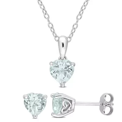 2-Piece Set of 2 ct. t.g.w. Aquamarine Earrings and Pendant with Chain in Sterling Silver