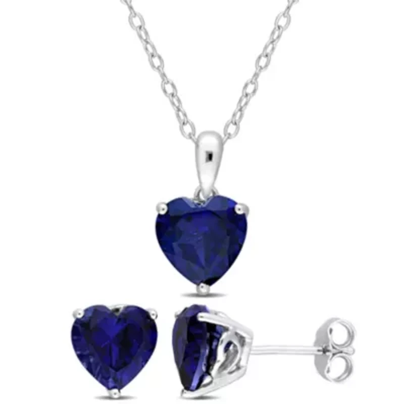 Lab Created 2-Piece Set of 6.75 ct. t.g.w. Created Blue Sapphire Solitaire Earrings and Pendant with Chain in Sterling Silver