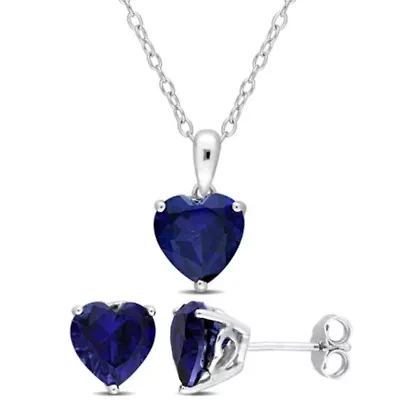 Lab Created 2-Piece Set of 6.75 ct. t.g.w. Created Blue Sapphire Solitaire Earrings and Pendant with Chain in Sterling Silver