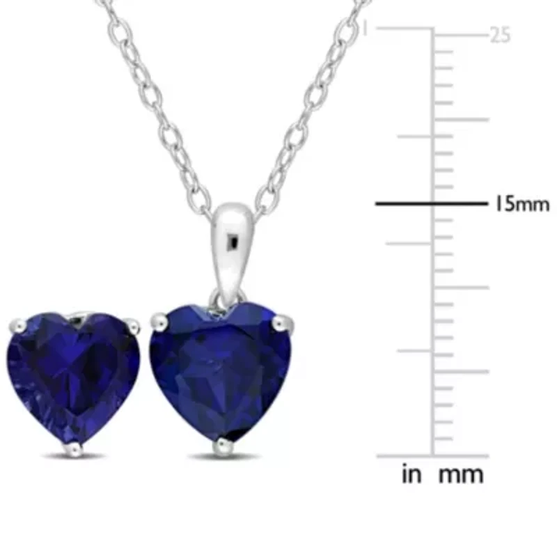 Lab Created 2-Piece Set of 6.75 ct. t.g.w. Created Blue Sapphire Solitaire Earrings and Pendant with Chain in Sterling Silver