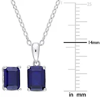 Lab Created 2-Piece Set of 4.75 ct. t.g.w. Created Blue Sapphire Earrings and Pendant with Chain in Sterling Silver