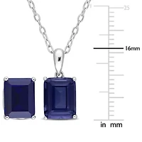 Lab Created 2-Piece Set of 8.6 ct. t.g.w. Created Blue Sapphire Solitaire Earrings and Pendant with Chain in Sterling Silver
