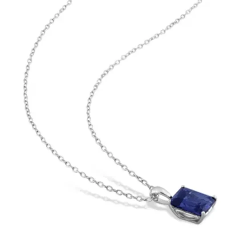 Lab Created 2-Piece Set of 8.6 ct. t.g.w. Created Blue Sapphire Solitaire Earrings and Pendant with Chain in Sterling Silver