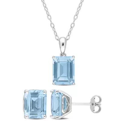 2-Piece Set of 8.65 ct. t.g.w. Sky Blue Topaz Solitaire Earrings and Pendant with Chain in Sterling Silver