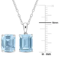 2-Piece Set of 8.65 ct. t.g.w. Sky Blue Topaz Solitaire Earrings and Pendant with Chain in Sterling Silver