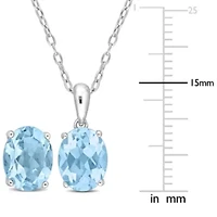 2-Piece Set of 7.5 ct. t.g.w. Sky Blue Topaz Solitaire Earrings and Pendant with Chain in Sterling Silver