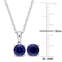 Lab Created 2-Piece Set of 3 ct. t.g.w. Created Blue Sapphire Earrings and Pendant with Chain in Sterling Silver