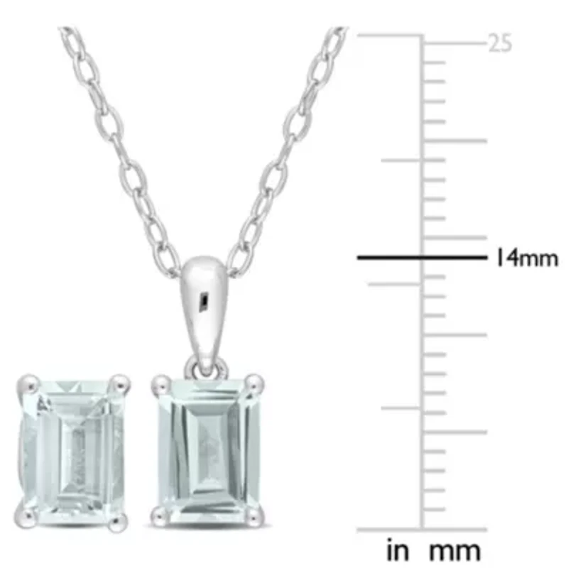 2-Piece Set of 2.85 ct. t.g.w. Aquamarine Earrings and Pendant with Chain in Sterling Silver