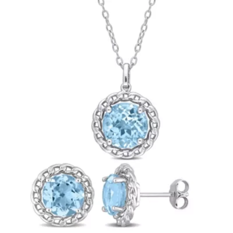 2-Piece Set of 8.2 ct. t.g.w. Sky Blue Topaz Earrings and Pendant with Chain in Sterling Silver