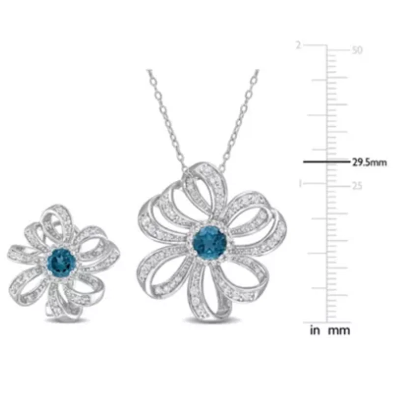2-Piece Set of 4.15 ct. t.g.w. London Blue Topaz and White Topaz Earrings and Pendant with Chain in Sterling Silver